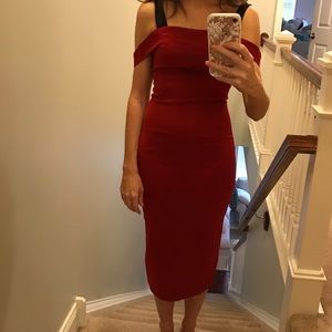 NEW Cinq a Sept Square Neck Midi Red Dress Size 0